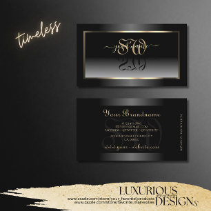 Noble Black and White Gradient Gold Frame Initials Business Card