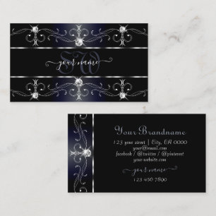 Noble Black Blue Ornate Borders Diamonds Monogram Business Card