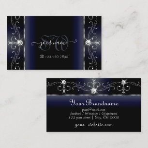 Noble Black Blue White Squiggled Jewels Monogram Business Card