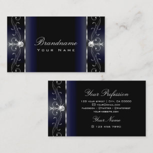 Noble Black Blue White Squiggled Jewels Ornamental Business Card