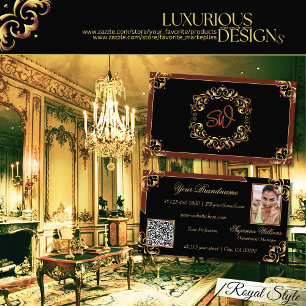 Noble Black Brown Gold Monogram Photo QR Code Business Card