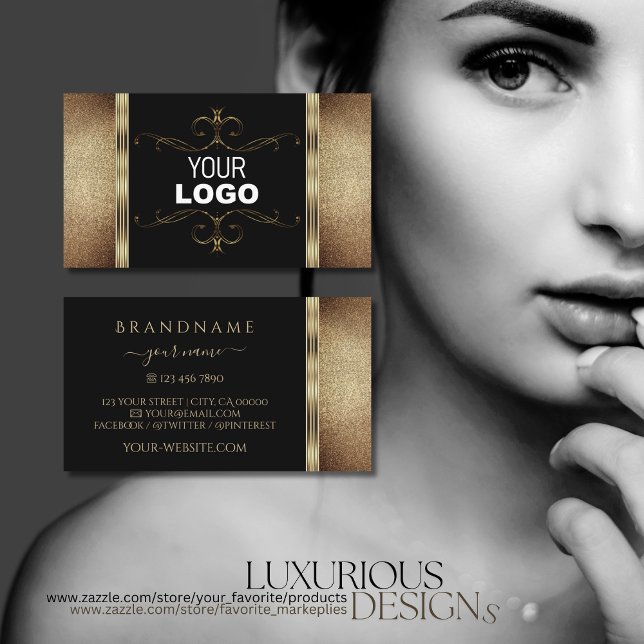 Noble Black Gold Glitter Ornate  Ornamental Logo Business Card (Creator Uploaded)