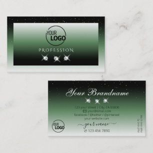 Noble Black Green Ombre Sparkle Diamonds with Logo Business Card