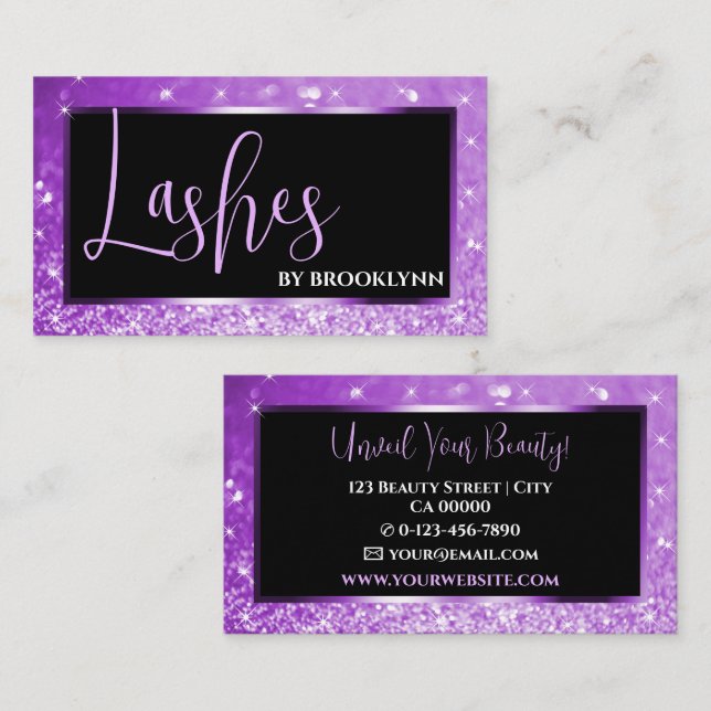 Noble Black Luxury Purple Ombre Sparkling Glitter Business Card (Front/Back)