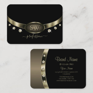 Noble Black Platinum Silver with Monogram Diamonds Business Card