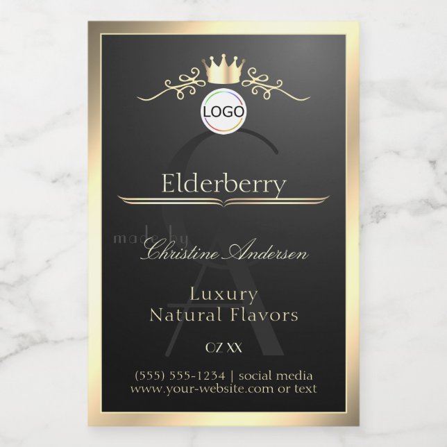 Noble Black Product Label Gold Frame Logo Monogram (Single Label)
