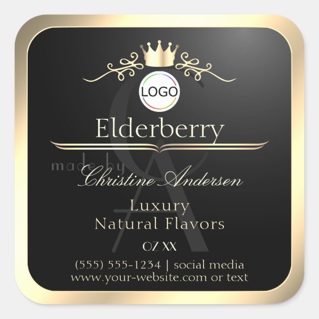 Noble Black Product Label Gold Frame Logo Monogram (Front)