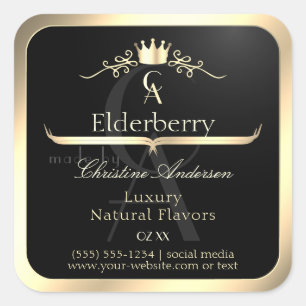 Noble Black Product Label with Gold Frame Monogram