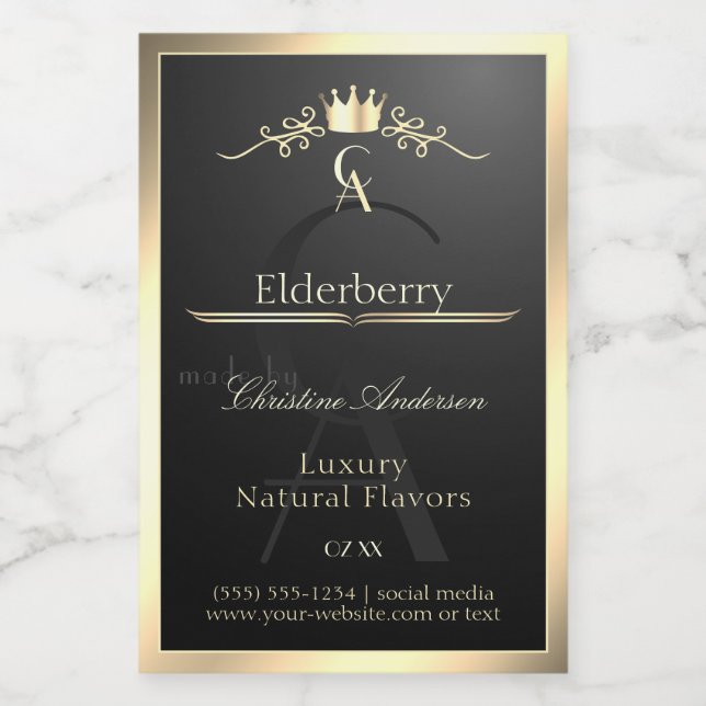 Noble Black Product Label with Gold Frame Monogram (Single Label)