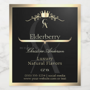 Noble Black Product Label with Gold Frame Monogram