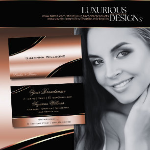 Noble Black Rose Gold Curved Decor Lines Shimmery Business Card