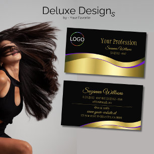 Noble Black Wavy Gold Decor with Brand Logo Business Card