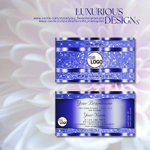 Noble Blue Luminous Glitter Sparkle Stars and Logo Business Card