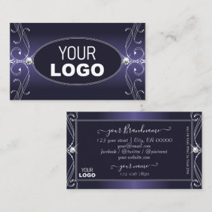 Noble Blue Ombre Ornate Sparkle Diamonds with Logo Business Card