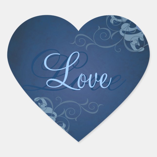 Noble Blue Scroll Heart Blue Love Sticker (Front)