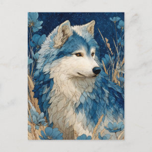 Noble Blue Wolf in Golden Grass Garden Postcard