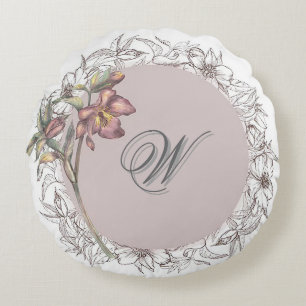 Noble Blush Floral Wreath Round Throw Pillow