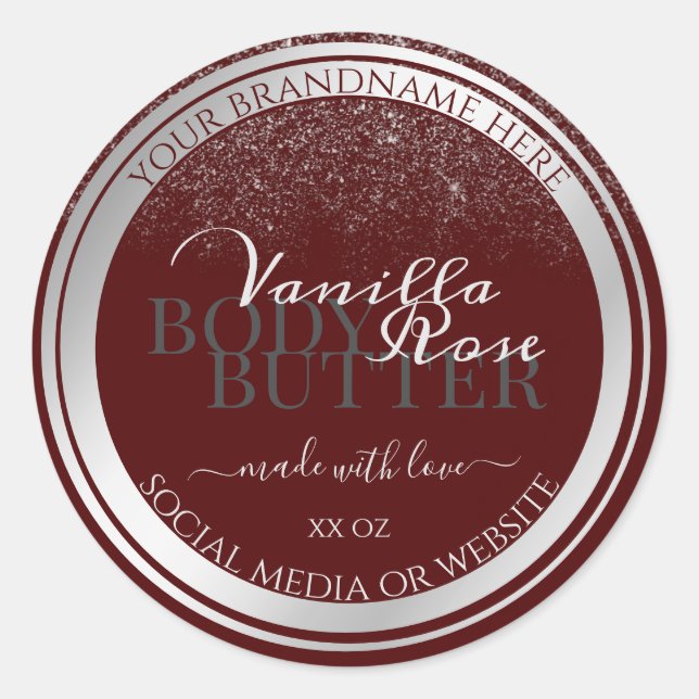 Noble Burgundy and Silver Product Packaging Labels (Front)