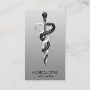 Noble Classy Medical Elegant Black White Asclepius Business Card