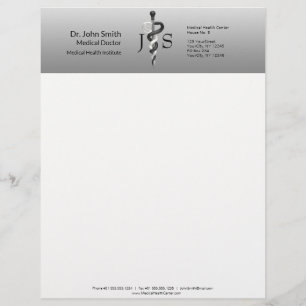 Noble Classy Medical Elegant Black White Asclepius Custom Letterhead