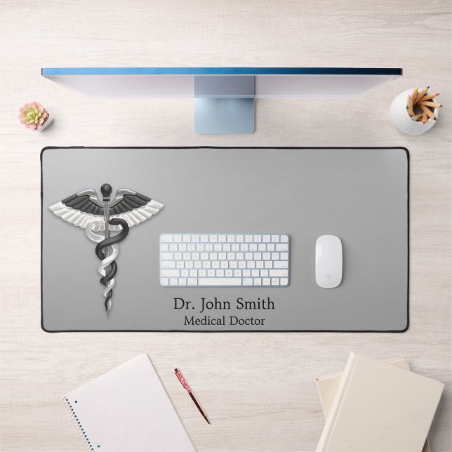 Noble Classy Medical Elegant Black White Caduceus Desk Mat (Office 1)