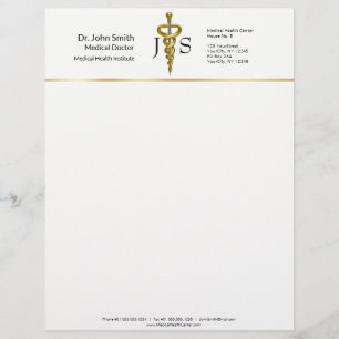 Noble Classy Medical Elegant Gold Silver Asclepius Custom Letterhead