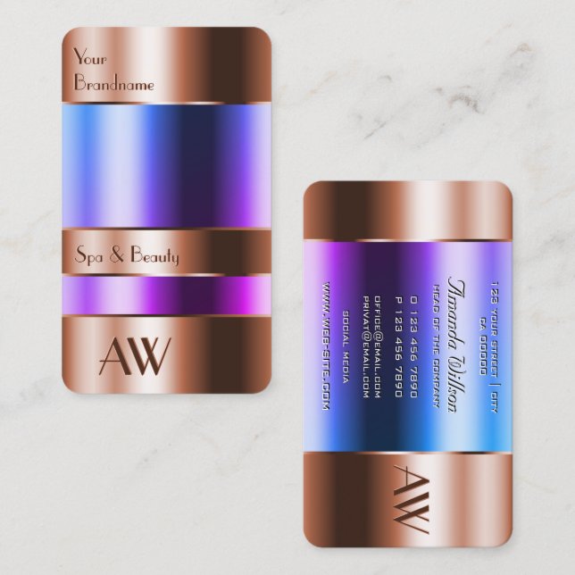 Noble Copper Glass Can Look Blue Liquids Initials  Business Card (Front/Back)