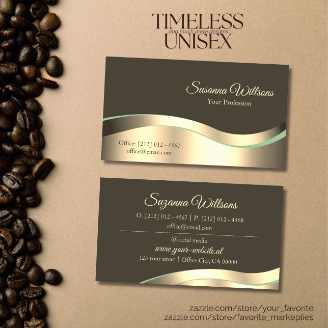 Noble Dark Brown Wavy Gold Decor Impressively Business Card (Creator Uploaded)