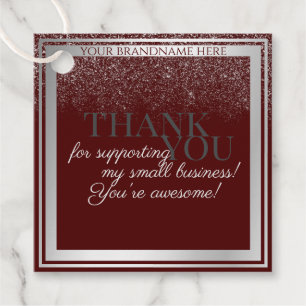 Noble Dark Burgundy and Silver Packaging Thank You Favour Tags