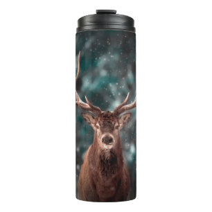 Noble deer male in winter snow forest. Artistic wi Thermal Tumbler