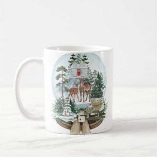 Noble deer male in winter snow forest coffee mug