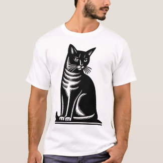Noble Feline Woodcut Style T-Shirt