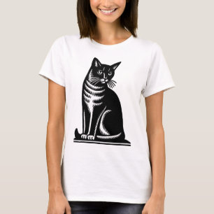 Noble Feline Woodcut Style T-Shirt