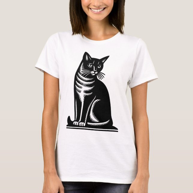Noble Feline Woodcut Style T-Shirt (Front)