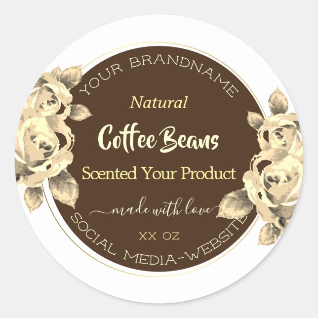 Noble Gold Brown Floral Product Packaging Labels (Front)