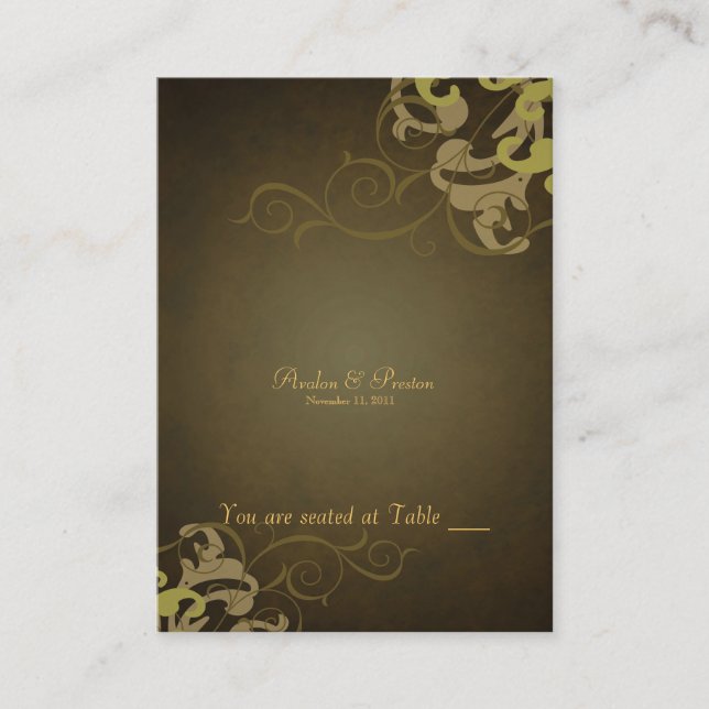 Noble Gold & Brown Scroll Table Placecard (Front)