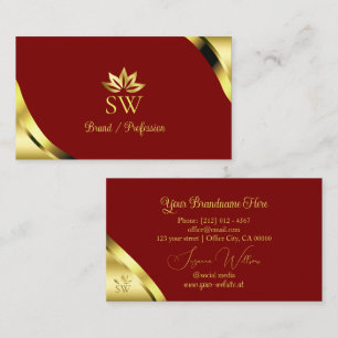 Noble Gold Corners on Dark Red with Monogram Business Card