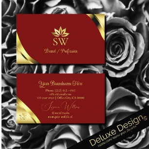 Noble Gold Corners on Dark Red with Monogram Business Card