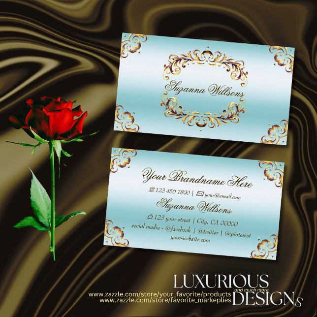 Noble Gold Decor Ice Blue Impressive and Luxurious Business Card (Creator Uploaded)