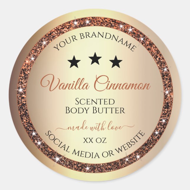 Noble Gold Effect Shimmery Glitter Product Labels (Front)