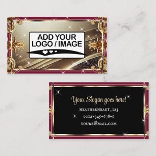 Noble Gold Ornate Black Burgundy Red Ombre Logo Business Card