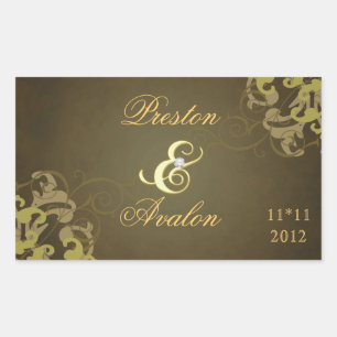 Noble Gold Scroll Gold Save The Date Brown Sticker