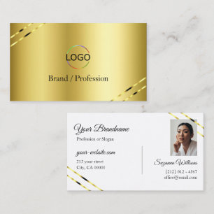 Noble Gold with Shimmery Lines Logo and Photo Business Card