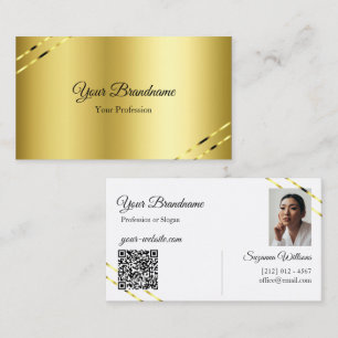 Noble Gold with Shimmery Lines Photo and QR Code Business Card