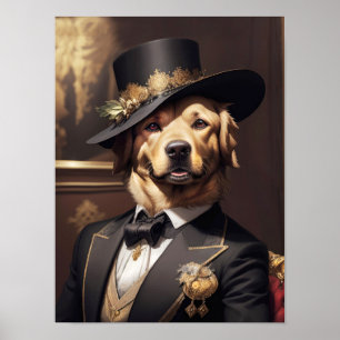Noble Golden Retriever in elegant Victorian dress Poster