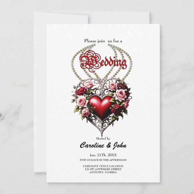 Noble gothic heart with flowers. invitation (Front)
