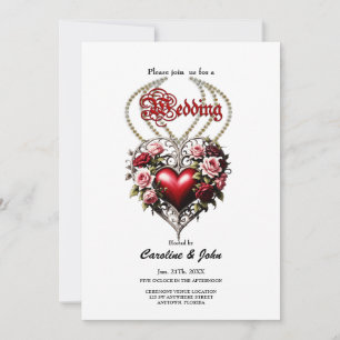 Noble gothic heart with flowers. invitation