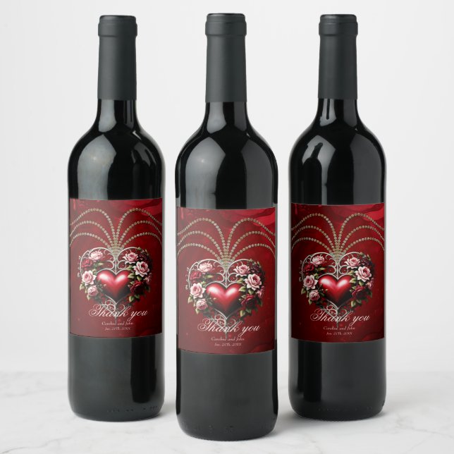 Noble gothic heart with flowers. wine label (Bottles)