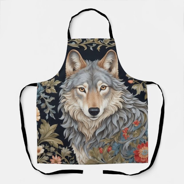 Noble Grey Wolf William Morris Inspired Apron (Front)
