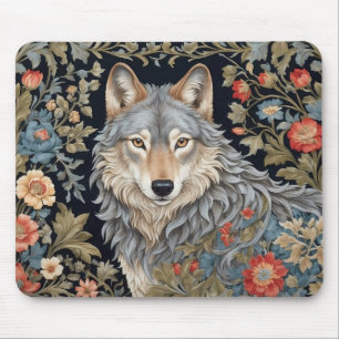 Noble Grey Wolf William Morris Inspired Mouse Mat